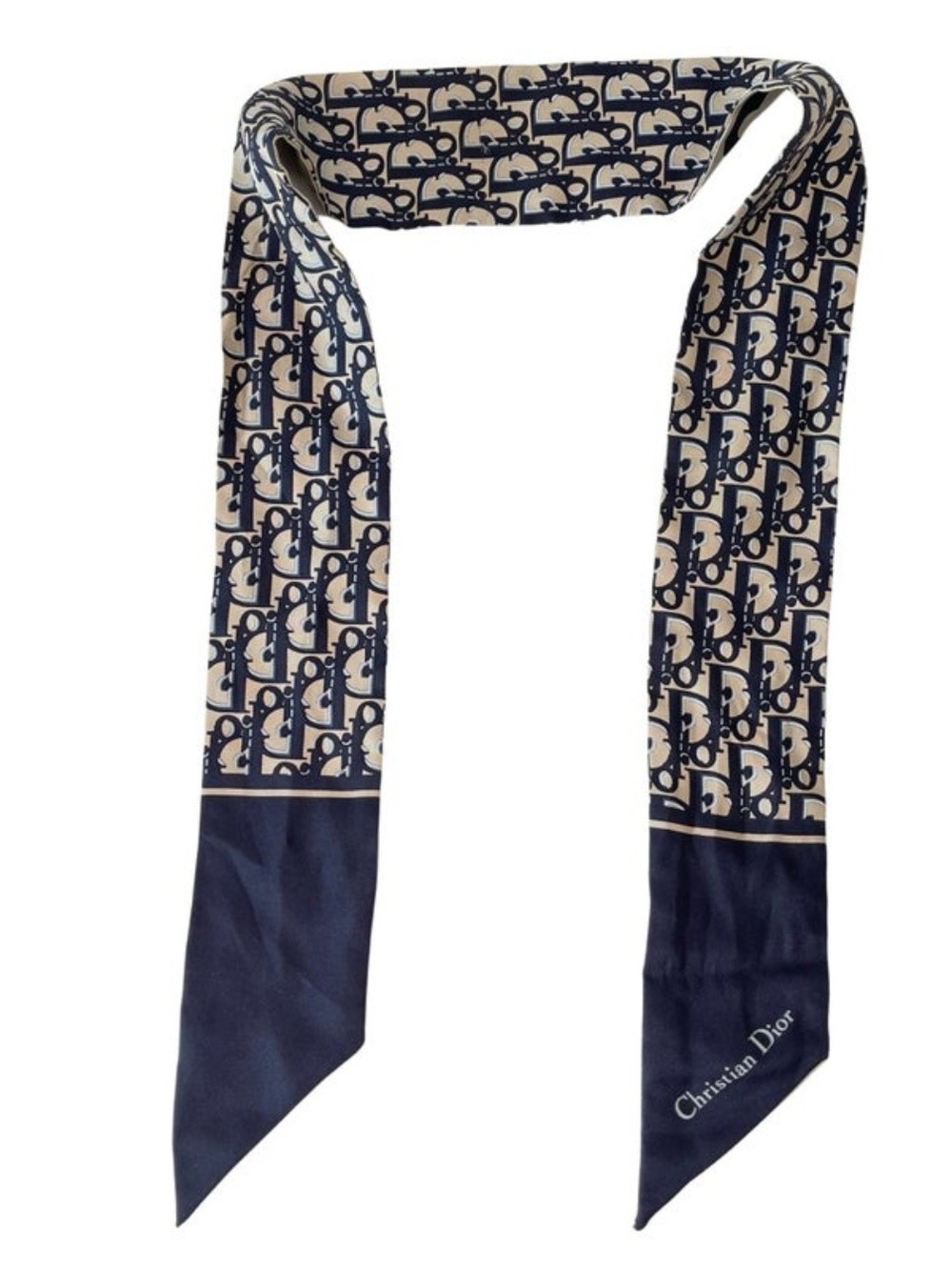 Dior Navy & Cream Monogram Silk Twilly